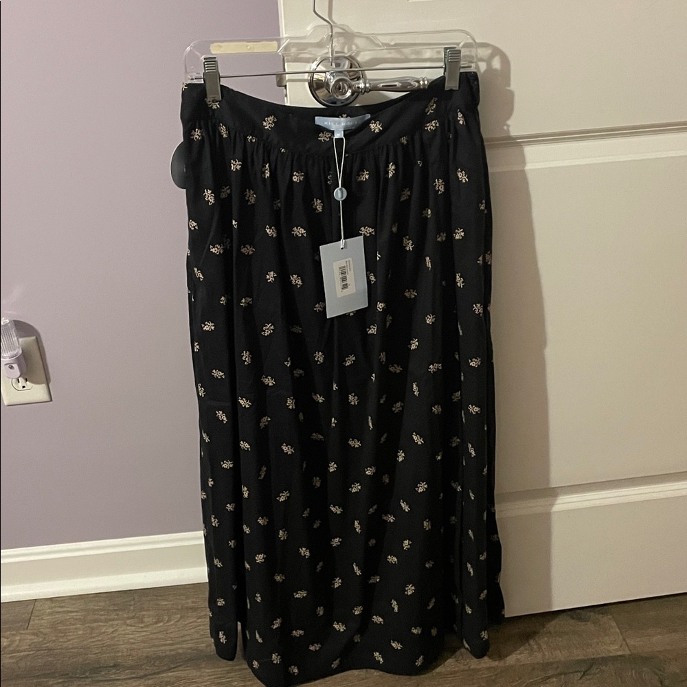 Hill House Black Maxi Skirt with White Floral Pattern